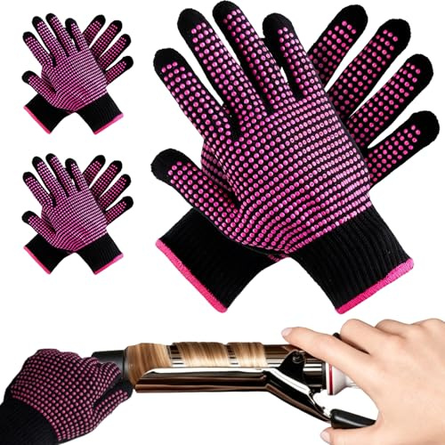 SHENYI 3 Pairs Heat Resistant Gloves For Hair Styling, Multifunctional Heat-Resistant Gloves, Non Slip Bump Heat Blocking For Hair Flat Clips And Curling Irons