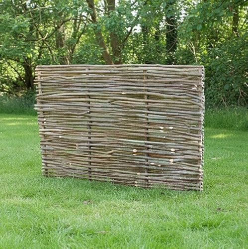 Hazel Hurdle Fence Capped Panels, Natural Woven Wood Garden Screen, Rustic Outdoor Privacy Divider (6ft x 5ft)