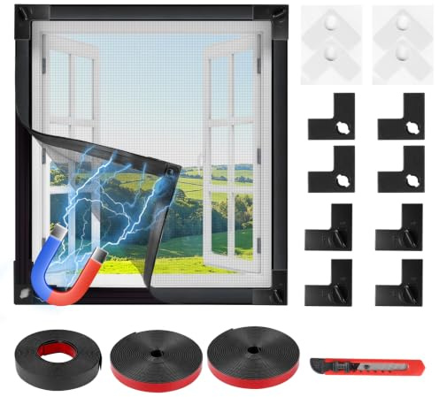 EXLECO Fliegengitter Fenster Magnet, DIY Insektenschutz 120x130 cm, Schwarz | Insektenschutz Fenster Katzensicher, mit Verschluss für Kinder & Haustiere, Moskitonetz Fenster Ohne Bohren, einfache Montage
