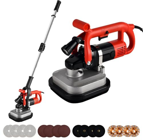 SHENGSHIYU Wood Floor Sander with Stainless Steel Extension Rod & LED Light,Electric Floor Grinder Polisher Machine with 4-Head for Concrete Grinding,Stone Polishing,Floor Coating Renovation