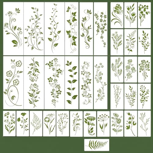 36 Stück Blumen Zeichenschablonen DIY Kunst Schablonen Textilgestaltung Set | Florale Muster für Wand, Stoff, DIY Projekte. Wiederverwendbar, klare Linien, vielseitig für Deko und Gestaltung