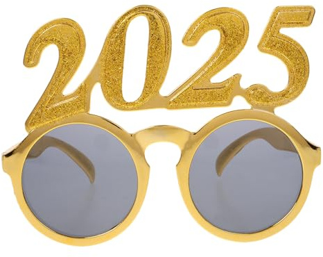 AMUSLESUR Neujahrsbrille 2025 mit Goldfarbenempc Rahmen Modisches Party Accessoire und Lustige Fotorequisite für Silvester und Neujahrsparty