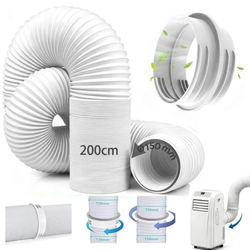 2m Ø150mm Tubo Aire Acondicionado Portatil con Adaptador | Alargador Tubo Aire Acondicionado Portátil, Manguera de Escape Acondicionado Telescópica, Para Aire Acondicionado, Secadora