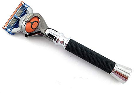 G.B.S Men's Grooming Deluxe Razor, Anti Slip Long Textured Handle, Stainless Chrome Gunmetal Black