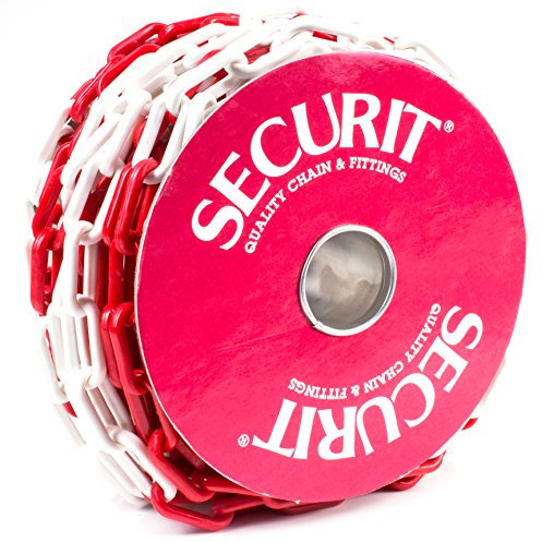 25m Long Thick White & Red Plastic Chain 8mm Health & Safety Caution Barrier Cone Links