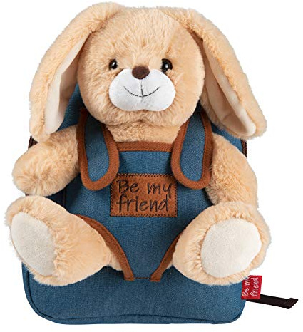 PERLETTI Kuscheltier Rucksack für Kinder mit Plüschtier - Pluschspielzeug Weich Flauschig und Kindergarten Schultasche mit Tasche für Plüsch Tier - 3 4 5 Jahren Baby Kindertasche 27x21x9 cm