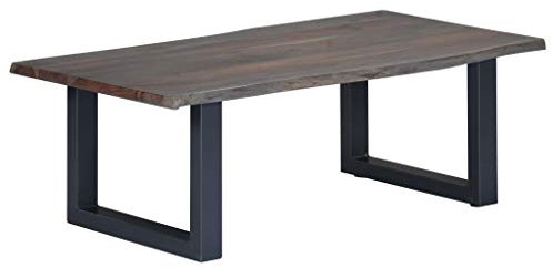 vidaXL Akazienholz Massiv Couchtisch mit lebenden Kanten Baumkante Beistelltisch Baumstamm Wohnzimmertisch Kaffeetisch Sofatisch Holztisch Grau 115x60x40cm