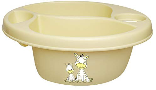 alles-meine.de GmbH 3 Kammer - Schüssel/Waschschüssel/Kinderwaschbecken - beige - Creme Tiere - Zebra Bieco - mit Seifenablage - Organizer - Reinigungsmittel Aufbewahrung..