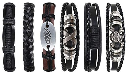 flintronic® Läderarmband, 6 st justerbara mode punk flätade män och kvinnor rep armband manschett vintage armband wrap set serie, Läder