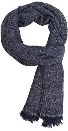 Herren Gewebter Schal Urban Classics Webschal mit Knitter-Effekt gefransten Enden Großer Herrenschal Frühling Herbst 200×80cm - Dunkelblau