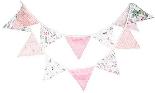Demiawaking Wimpelkette aus Stoff, bunte Wimpelkette, für Kinder, Dekoration für Hochzeit, Geburtstag, Taufe, Geburt, Party, 3,2 m (Rosa)