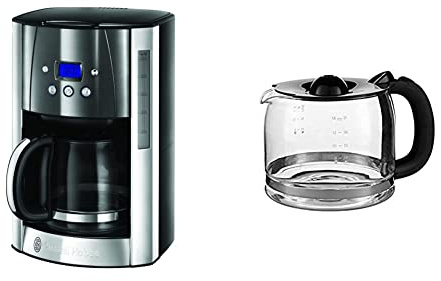 Russell Hobbs Machine à Café, Cafetière Filtre 1,8L Inox, 12 Tasses, Programmable & 700131 Carafe en Verre, Verseuse à Café Luna Compatible Cafetière 23240-56, 23241-56, 24320-56