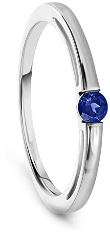 MIORE Verlobungsring für Damen mit Edelstein/Geburtsstein blauer Saphir 0.13 carat Ring aus Weißgold 9 Karat/ 375