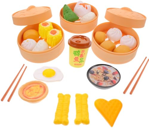 TOYANDONA Lot de 58 jouets chinois de petit déjeuner pour enfants, jouets de cuisine, jeux de rôle, meubles de maison de poupée, accessoires éducatifs