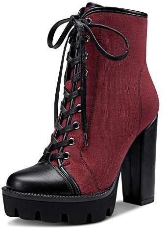 Castamere Femme Bottes Mode Plateforme Fermeture Eclair Bloc Talon 12CM Bottines Rouge Chaussures EU 39