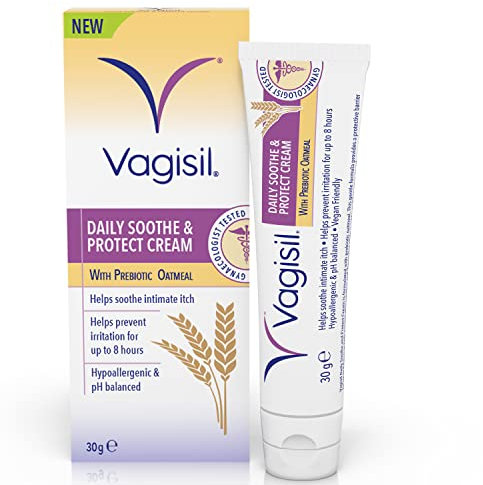 Vagisil Daily Soothe and Protect Cream For Women, Sensitive Skin With Natural Prebiotic Oatmeal, Gentle Formula for Daily Use, Fragrance Free, 30 g