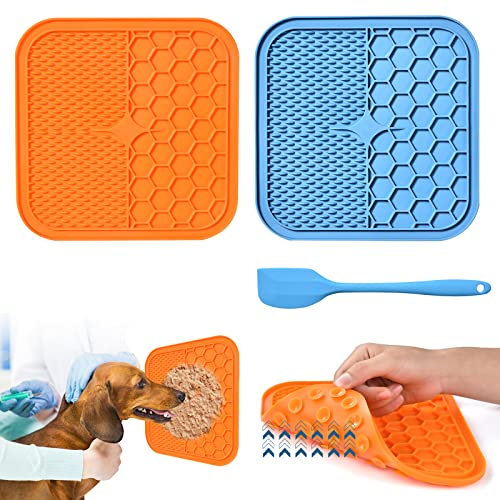 AiQInu Tapis de Lèche Chien, 2 Pièces Tapis de Lechage pour Chat sans BPA avec 1 Spatule en Silicone, Ventouses Extra Fortes pour Le Bain, l'entraînement, Le Toilettage et l'entretien des Griffes