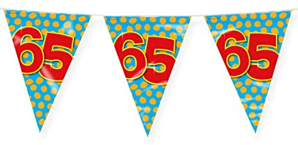 PD-Party 7042027 Happy Party Bunting - 65, Blau/Gold, Doppelt-Seitige, Dreieckig, Folie Wimpelkette, 1000cm Länge X 30cm Breite X 0.1cm Höhe
