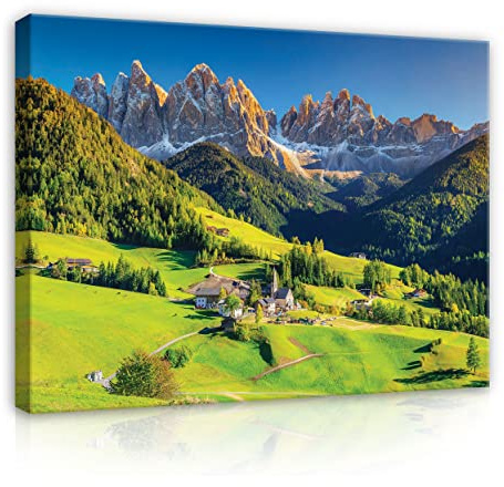 WallArena Leinwand Bilder 120x80 cm | Berge Alpen Landschaft Grün Natur, Leinwandbilder, Bild auf leinwand, Format: 120x80 cm (BxH) - einteilig auf Canvas