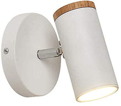 Focos de hierro forjado, foco de pared LED de 5 W, acabado blanco, accesorios de iluminación de madera, lámparas de pared decorativas minimalistas modernas para mural, cabecero de dormitorio, pasillo