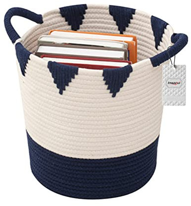 Inwagui Groß Aufbewahrungskorb Geflochten Baumwolle Seil Wäschekorb Kinderzimmer Deko Korb Spielzeug Organizer Windeltasche, Navy Blau