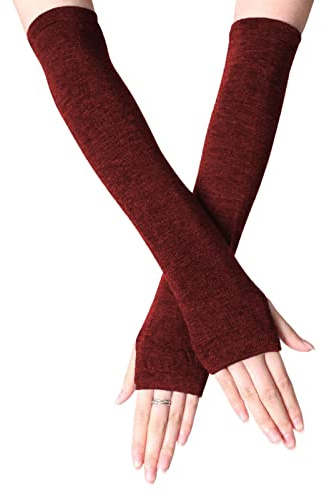 B-HOT Warmer Fingerless Gloves Stretchy Knit Thumb Hole Sun Protection Long Arm Stripe Glove