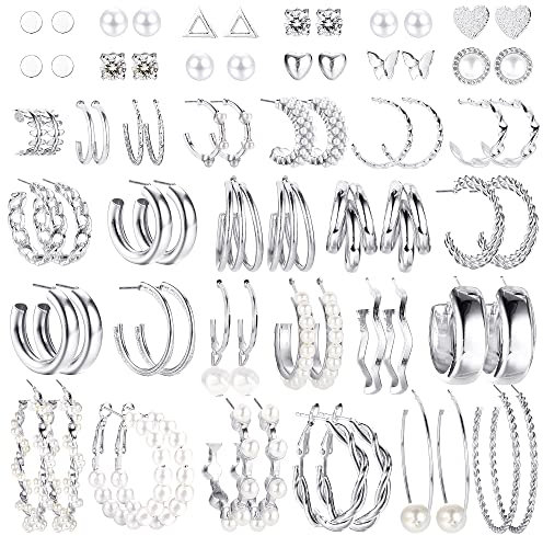 CASSIECA Gold Perlen Ohrringe Set für Damen Mädchen - Mode Kettenglied Creolen, Tropfen Boho Statement Acryl Hypoallergen Schmuck - Geburtstagsfeier Geschenk