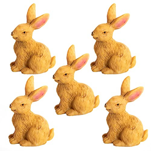 Logbuch-Verlag Set di 5 conigli pasquali decorativi in resina da 4,5 cm: mini coniglietti marroni per decorazioni di Pasqua, centrotavola primaverili e idee regalo per casa e tavola