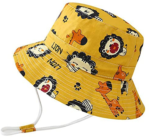 Rayson Sombrero de Pescador para Niños Gorra de Cubo Verano Chicos Niñas Ajustable Pescador Gorros de Verano Sol de Cartoon Bucket Hat(León Amarillo,2-6 años)