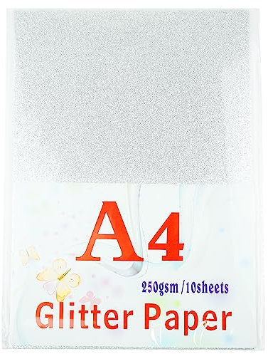 A4 Glitzerkarten, silberner Bastelpapier, 250 g/m² glänzender Glitzerkarton, Tonzeichenkarte für Kunsthandwerk und Kunst, Heimwerkerbedarf, Geschenkverpackung, Scrapbook, weicher Luxus (10 Blatt)
