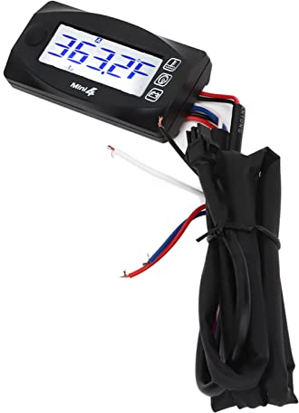 Compteur de Température d'affichage LCD, Haute Précision 4 en 1 Thermomètre de Moto Temps Tension Vitesse DC12V pour la Conduite en Extérieur (M14x1.5)