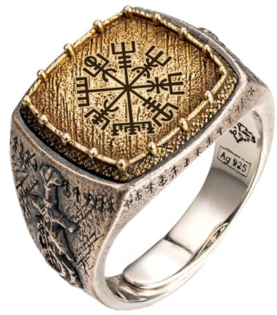 Zweifarbiger 925 sterling silber wikinger ring nordischer schmuck für herren damen verstellbar