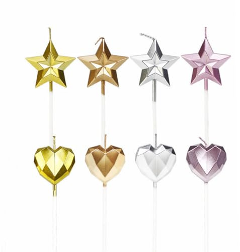QHFlashbuy 8 Pezzi Candele di Compleanno a Stella,Candela Torta con Supporto,Metallici Candele Cupcake per Compleanni,Anniversary,Matrimonio,Candele Decorazioni