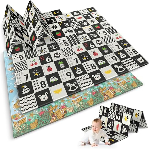 Nukido Doppelseitige Krabbelmatte Baby Krabbeldecke Matte Bodenmatratze Kinderzimmer Krabbelmatte Baby faltbar Bodenmatte Kinder Babyspielzeug 0-6 monate Mehrfarbig 200x180x1 cm