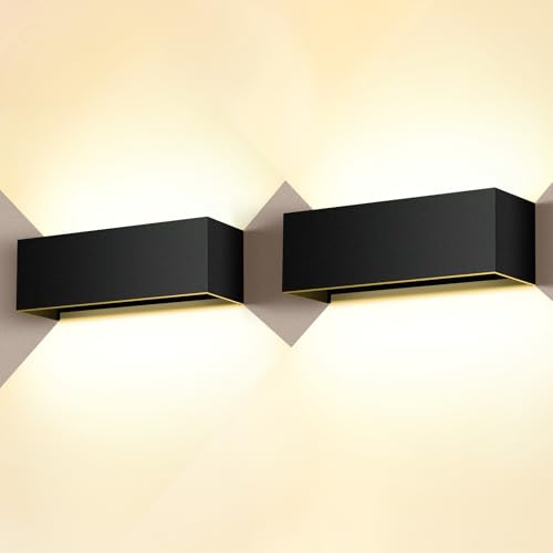 2 Piezas 36W Apliques Pared Exterior/Interior 3000K Bianco Caldo Aplique de Pared Ángulo de haz Ajustable Aplique Pared Interior Impermeable IP65 Negra Aplique Exterior Pared