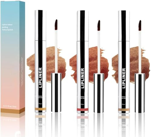 3Pcs Peel Off Lip Liner Tattoo, Removable Lip Liner Pencil, Long Lasting Waterproof Plumps Up Lip Colour, Highly Pigmented Lip Tint Stain Lipsticks Makeup Gift for Women