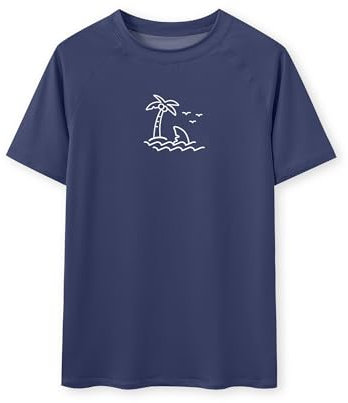 Glimnerize Jungen Rashguard Shirt Bademode Weich Schwimmshirt Kurzarm UV Shirt Badeshirt Rundkragen Shirt Sandstrand Navy 164