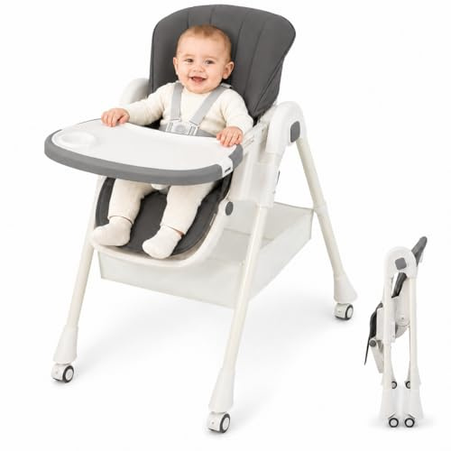 ALMAR Baby Trona de Bebe Evolutiva Gris | Silla de comer para bebe hasta niño 50 kilos, Plegable, Elevable y Reclinable con Bandeja Extraible