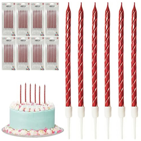Festa Centro Candeline Compleanno Metalliche a Spirale, Rosso, 48 Pezzi | Per Anniversario e Nozze, Decorazioni Torte, Festa Centro