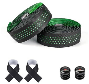Gdraco Lenkerband Rennrad Rutschfest und Stoßfest Fahrradlenkerband Lenkerband Gravel Inkl. Abklebeband und Lenkerstopfen Griffband Selbstklebend,215 x 3 cm (Grün)