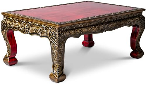 Table basse en opium asiatique faite à la main avec de beaux ornements dorés 76 cm x 50 cm fabriquée à la main en Thaïlande