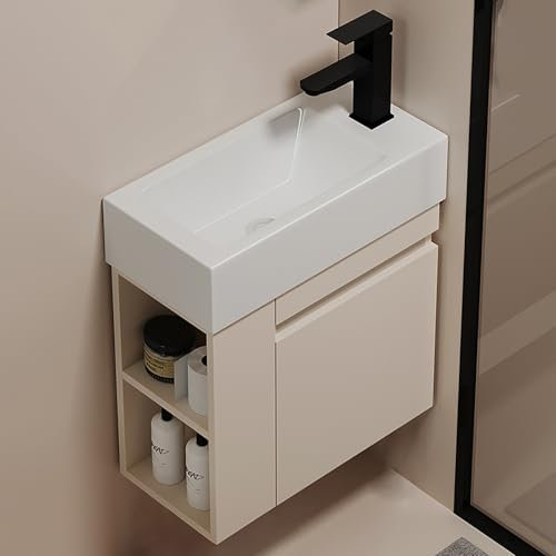 Lave Main D Angle Wc Avec Meubl,Petit Angle Lave Main Avec Meuble,Lavabo Mural En Céramique Blanche,Lavabo Suspendu À Fixer Au Mur,Lavabo À Poser Pour Petits Invités,Pour Vestiaire Salle De Bains(42cm