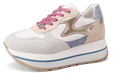 QUEEN HELENA Zapatillas de deporte de plataforma altas para mujer X32-33, Blanco y gris, 40 EU