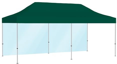 Vispronet® Profi Faltpavillon Basic 3x6 m (Zeltwand 600 cm), Dach Grün ✓ mit 1 Vollwand Transparent ✓ versch. Größen & Farben ✓ Scherengittersystem ✓ inkl. Dach, Volant