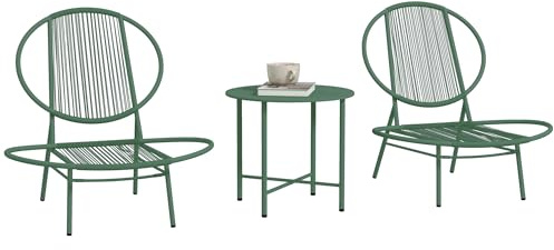 Outsunny Ensemble Salon de Jardin, 3 pièces, Salon d'extérieur 2 Personnes avec 2 chaises Acapulco et Table Basse, mobilier de Jardin, terrasse, Balcon, véranda, Vert foncé