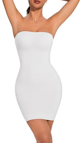 USEASY Strapless Shapewear für Frauen Full Slip Shapewear Kleid Tummy Control Slip für Frauen unter Kleid weiß M
