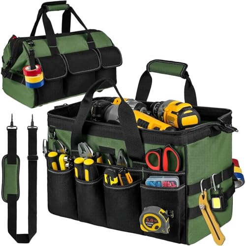 Sac à outils 40 × 24 × 22 cm, en polyester 1680D, avec 25 poches multiples, vert (16 pouces)