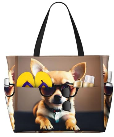 Hfderw Chihuahua-Hundebrille, 1 Strandtasche, großes Fassungsvermögen, faltbar, für Damen, für Pool-Reisen, Schwarz, Einheitsgröße