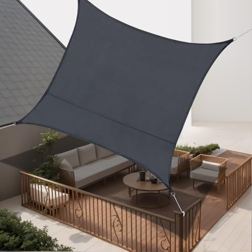Jeffbaubl Sonnensegel Wasserdicht, 2 X 2 M, Rechteckig, Dunkelgrau | Sonnenschutz Wetterschutz Segel, UV Schutz with Befestigungsseilen for Balkon, Garten, Terrasse, Außenbereich