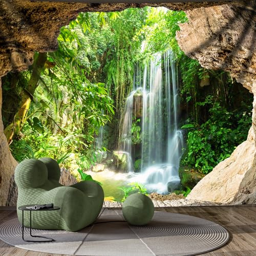 WIERAEM Wald Wandteppich Natur Wasserfall Wasser Wandtuch Groß GrüN Höhle Landschaft Wandbehang Geeignet für Wohnzimmer Schlafzimmer und Arbeitszimmer Dekoration L 200X H 150cm